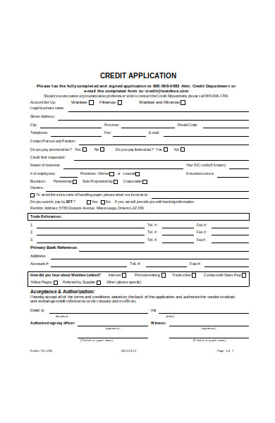 credit department application form