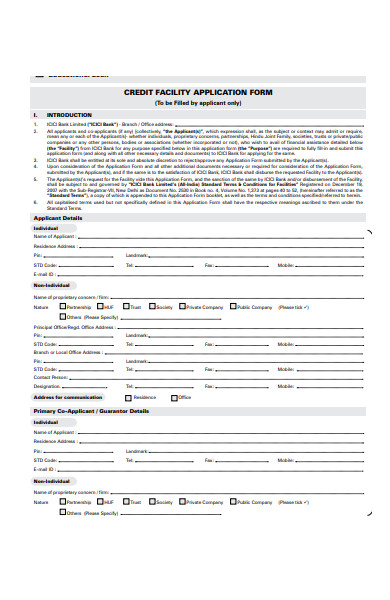 credit facility application form