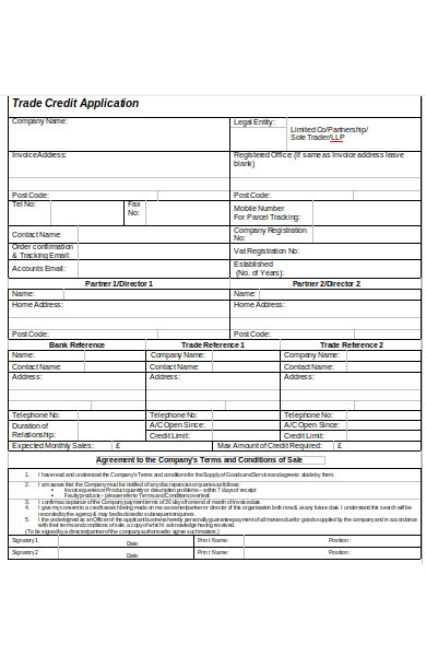 credit trade application form sample