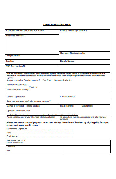 customer credit application form