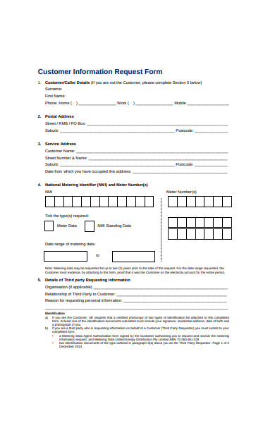 customer information request form