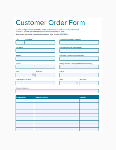 customer order form sample