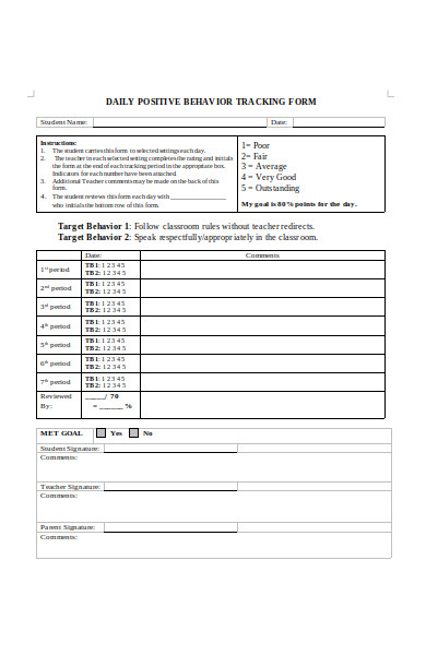 daily positive behaviour tracking forms