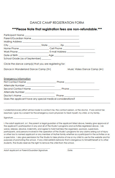 dance camp registration forms