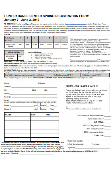 dance centre registration form