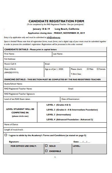 dance challenge registration form