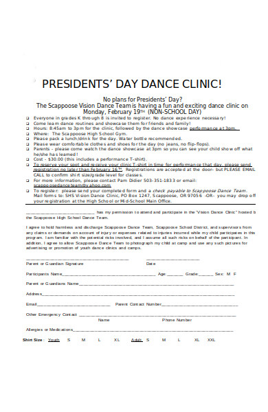 dance clinic registration form