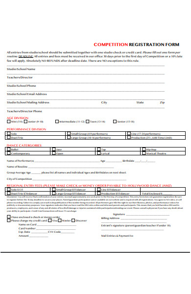 dance competition registration form