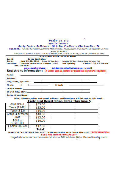 dance conference registration form