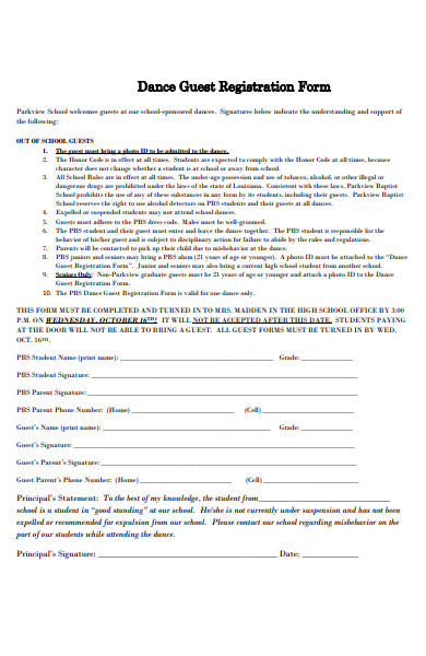 dance guest registration form