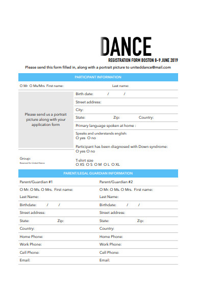 dance participation registration form