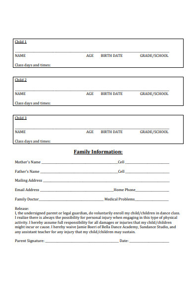 dance schedule registration form