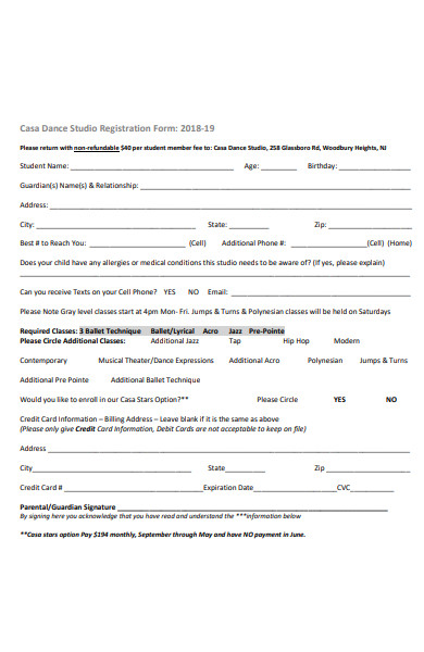 dance season registration form