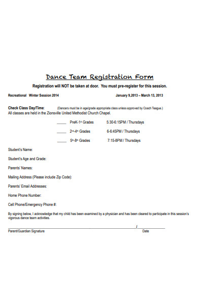 dance team registration form