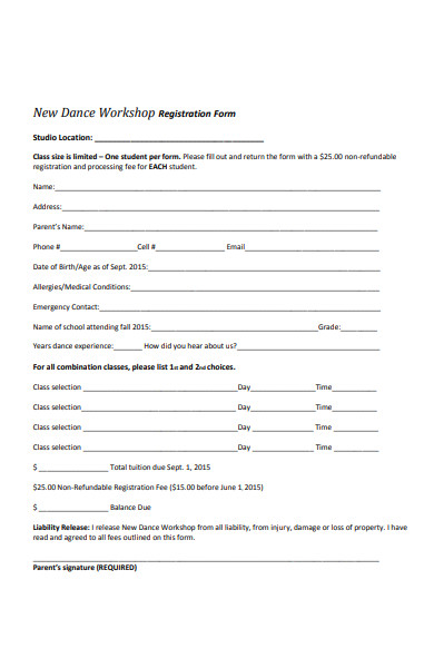 dance workshop registration form