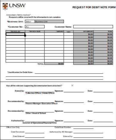 debit note request form