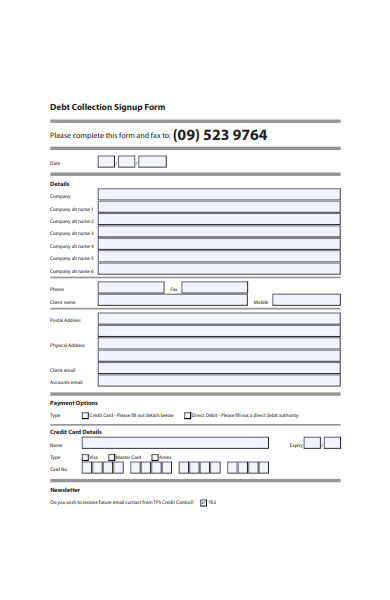 debt collection signup form