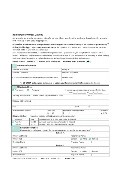 delivery option order form