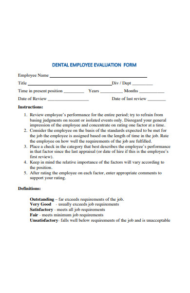dental employee evaluation form