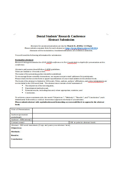 dental student abstract form