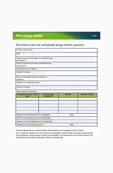 department of health purchase order form