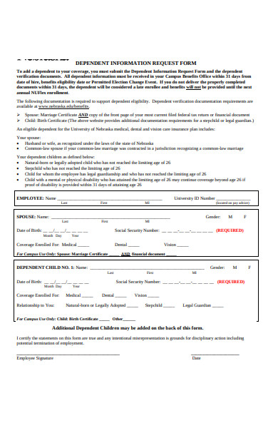 dependent information request form