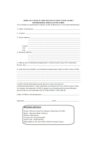 distance education membership application form