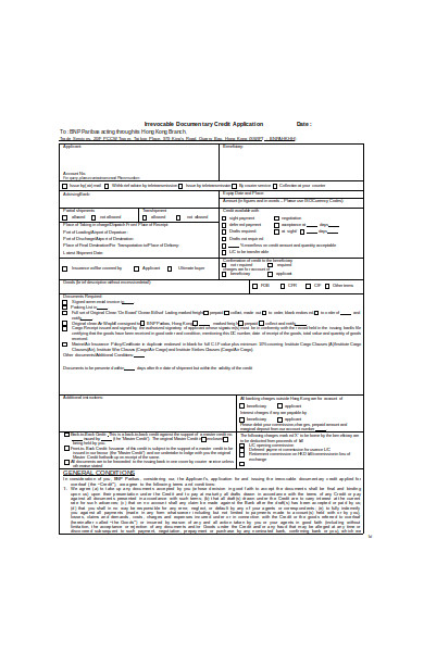documentary credit application form