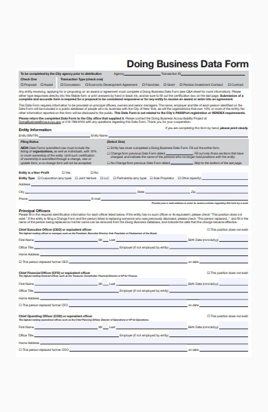 doing business data form