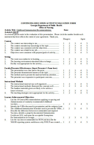education activity evaluation form