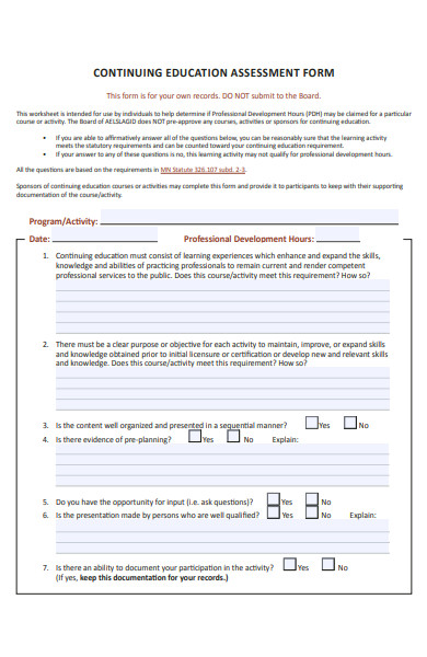 education assessment form