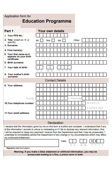 FREE 56+ Education Form Samples, PDF, MS Word, Google Docs, Excel