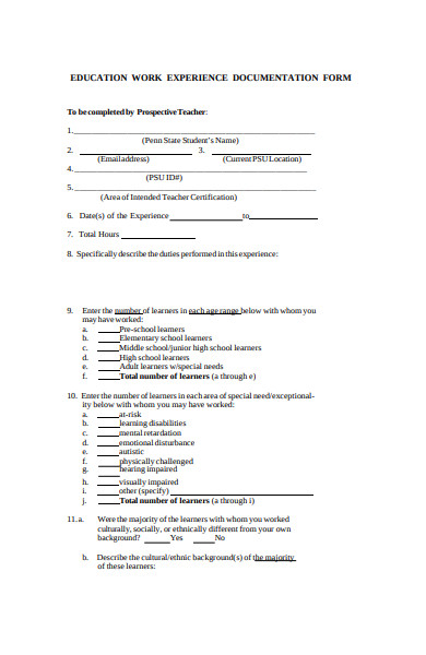 education work experience form