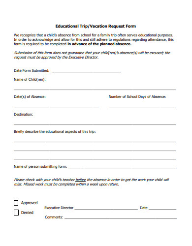 educational vacation request form