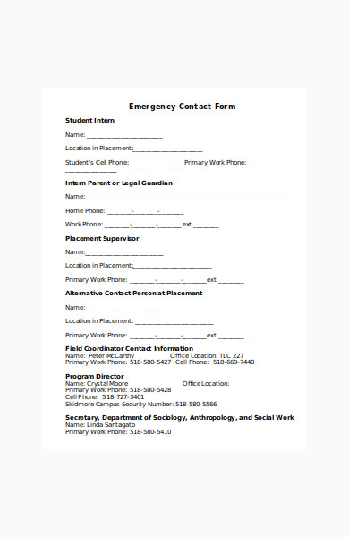 emergency contact form in doc