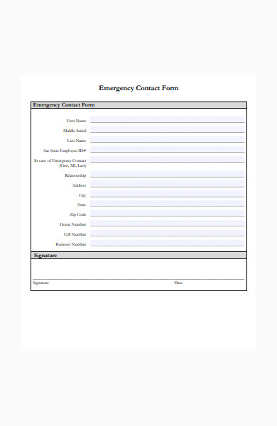 emergency contact form in pdf