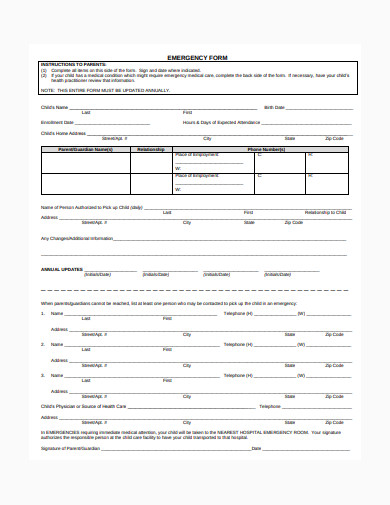 emergency contact form