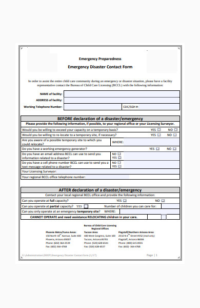 emergency disaster contact form