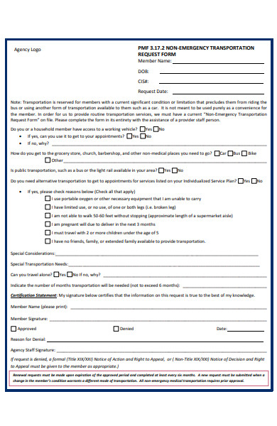 emergency transportation request form