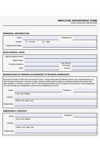 employee appointment form