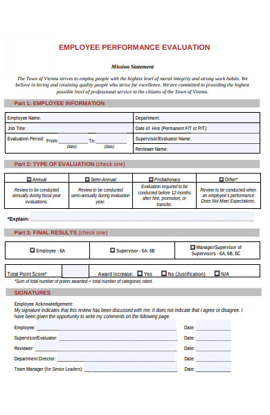 employee evaluation statement form