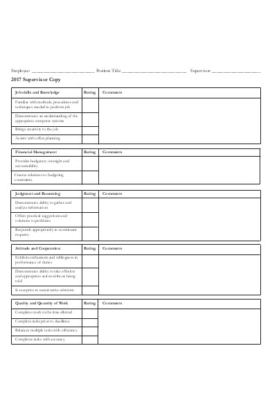 employee evaluation supervisor form