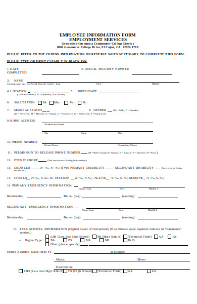 employee information service form