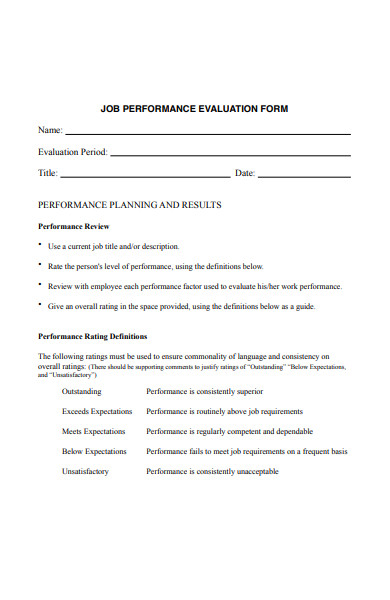 employee job performance evaluation form