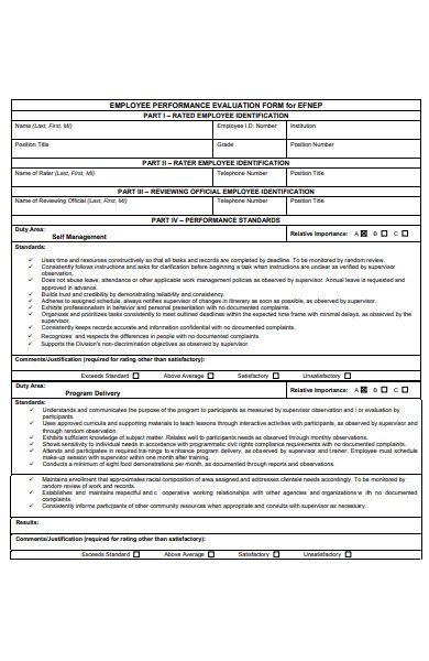 employee performance evaluation rating form