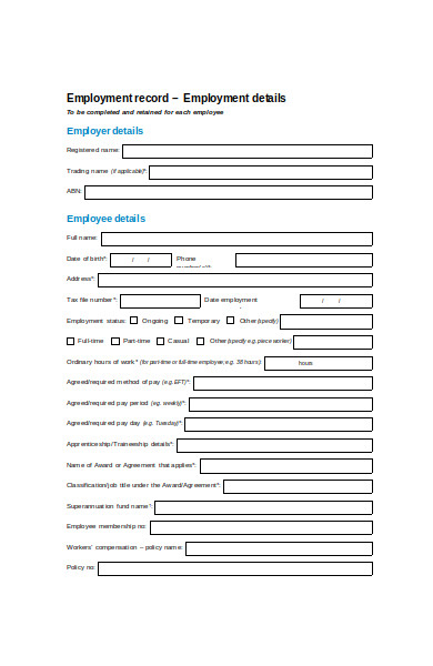 employee record information form