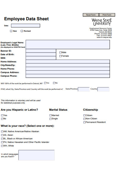 employee sheet information form