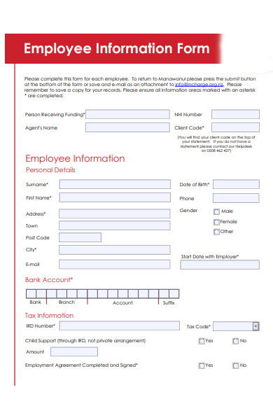 FREE 33+ Employee Information Forms in PDF | MS Word | Excel