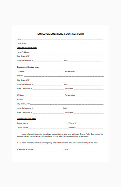 employee and emergency contact form