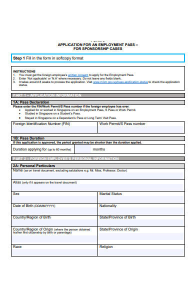 employment sponsorship pass form